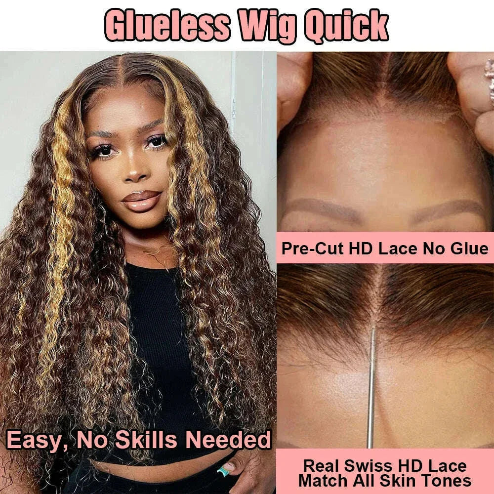4/27 Ombre Curly Highlight Wig Human Hair Preplucked 7x5 Lace Closure Glueless Wigs Human Hair Deep Wave Ready To Wear For Women