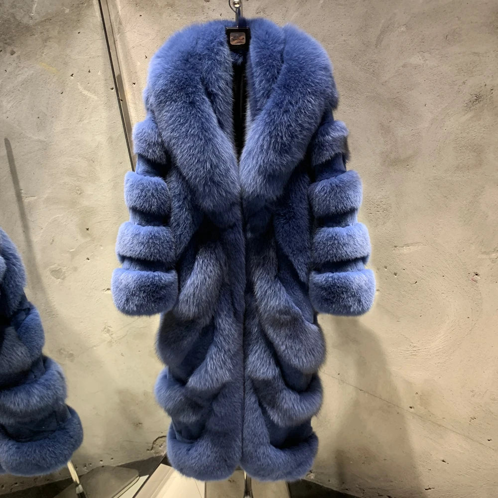 #2024 New Fur Coats Women Real Fox Fur Coat Long Sleeve Luxury Natural Fox Cloth Turn Down Collar 2023052