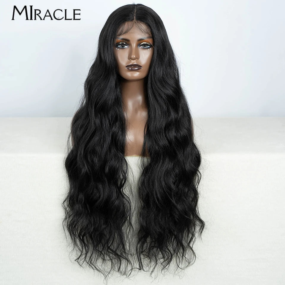 MIRACLE Synthetic 34 Inch Lace Front Wig for Women Ombre Blonde Loose Wave Wigs Famale Cosplay Wig Long Lace Wigs Wavy Fake Hair