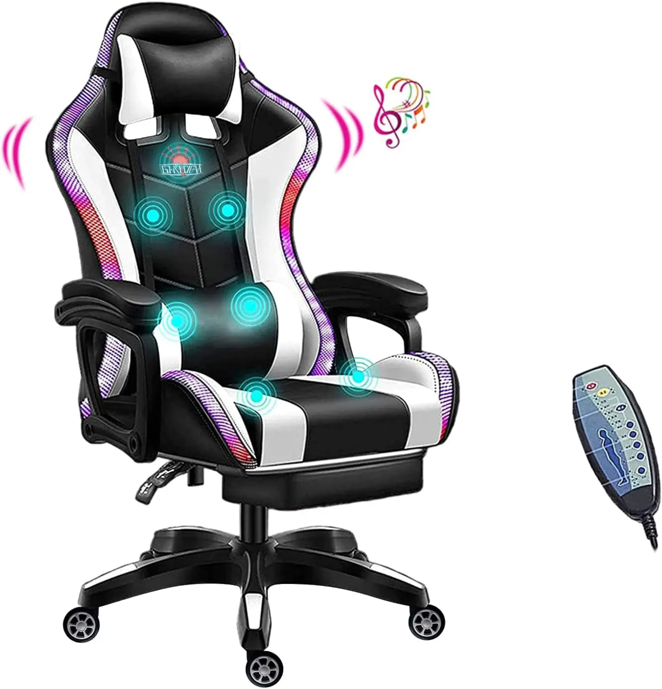 Gaming Chair with Speakers Video Game Chair PU Leather Recliner Computer Chair Swivel E-Sports Chair with Armrest