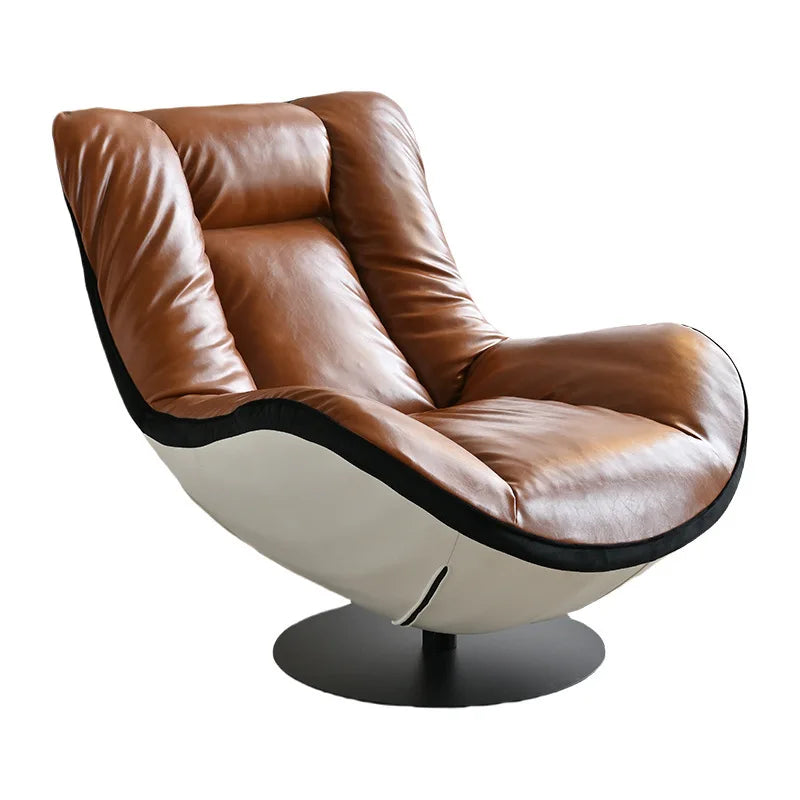 Oil wax leather single sofa chair living room balcony leather casual lazy can lie down