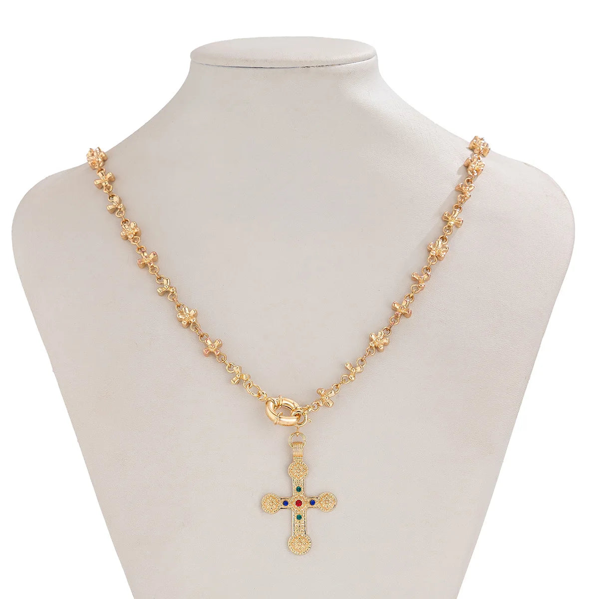 IngeSight.Z Exquisite Vintage Juses Cross Pendant Men Necklace Trend Classic Imitation Pearl Choker Women Punk Party Jewelry