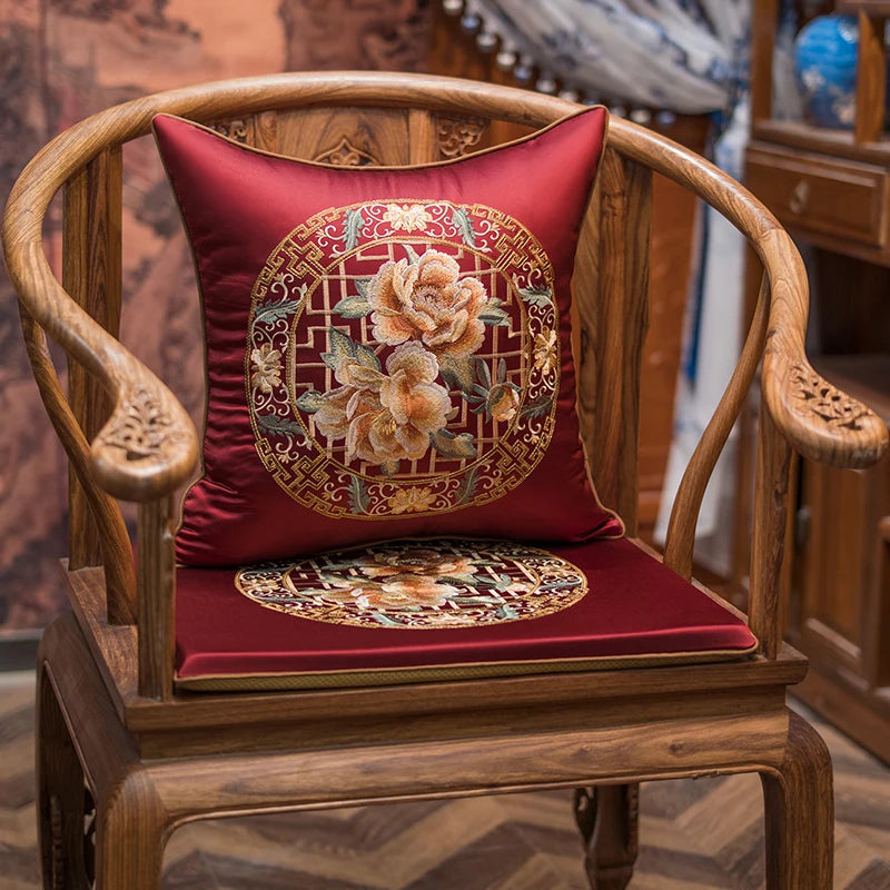 Embroidered Flower Cushion Covers 45x45 Vintage Chinese Style Bloom Elegant Embroidery Coussin Sofa Decorative Pillow...
