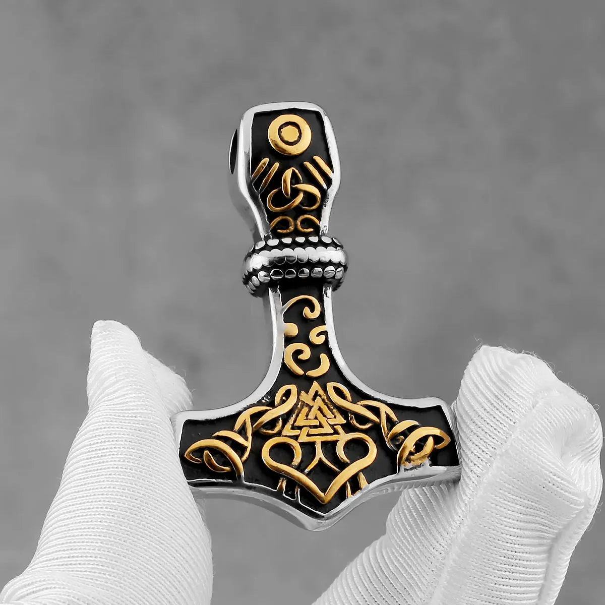 Fashion Viking Thor's Hammer Necklace Stainless Steel Men's Valknut Odin Symbol Pendant Necklace Celtic Knot Amulet Jewelry Gift