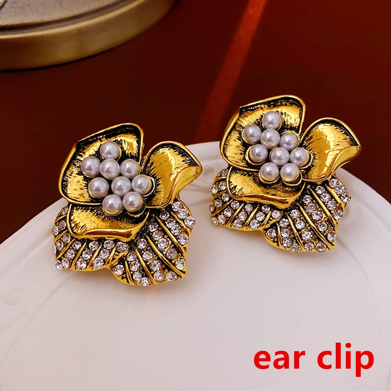 HUANZHI Enamel Pink Flower Stud Earring Irregular Petal Vintage Drip Oil Elegant Sweet Jewerly Gift for Women Girls