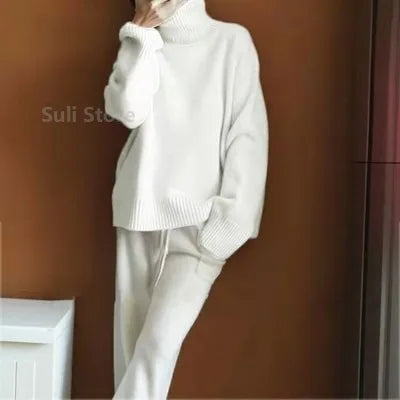 2023 Autumn and Winter New Thick Cashmere Sweater Women High Neck Pullover Sweater Warm Loose Knitted Base Sweater Jacket Tops