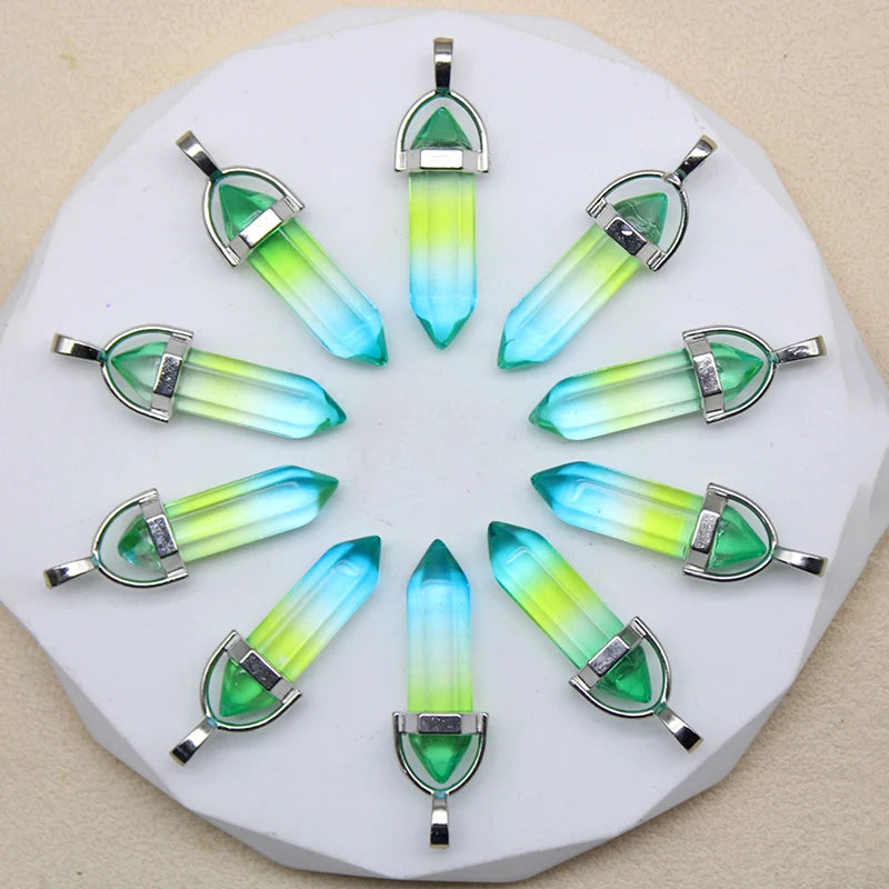 New Fashion Glass Colorfull Pillar Point Charm Pendants for Jewelry Pendants Making 24pcs/lot Wholesale Free Shipping