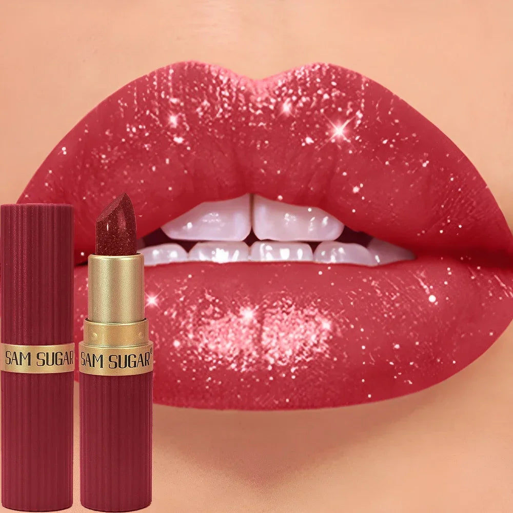 Diamond Shiny Velvet Matte Lipstick Glitter Shimmer Pearlescent Sexy Red Lip Tint Non-Stick Lip Stick High Pigment Lips Cosmetic