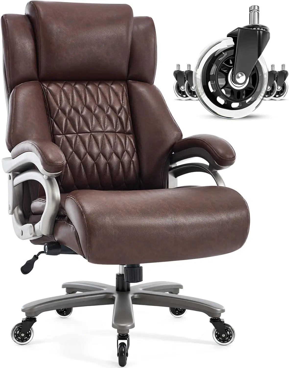 400lbs Office Chair- Adjustable Lumbar Support Quiet Rubber Wheels Heavy Duty Metal Base,High Back Large Executive Computer Desk