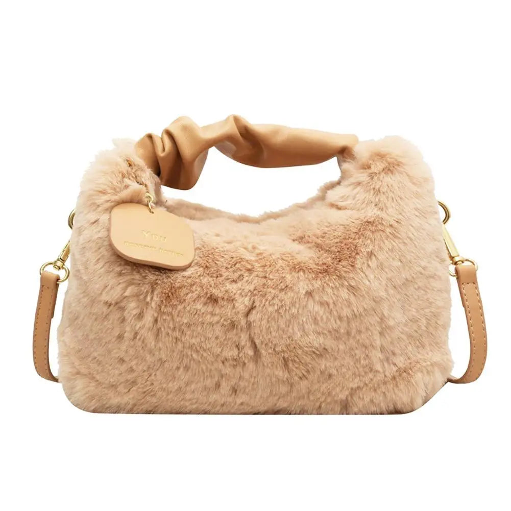 New Winter Plush Handbag Small Half Moon Crossbody Bag Simple Elegant Cute Ladies Shoulder Bag