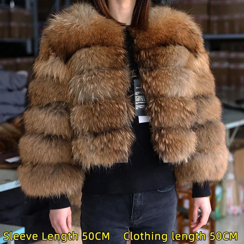 2024 maomaokong Super Hot Winter Women Luxury Thick Real Raccoon Fur Coat Natural Fox Fur Jacket Plus Size Jackets Female Vest