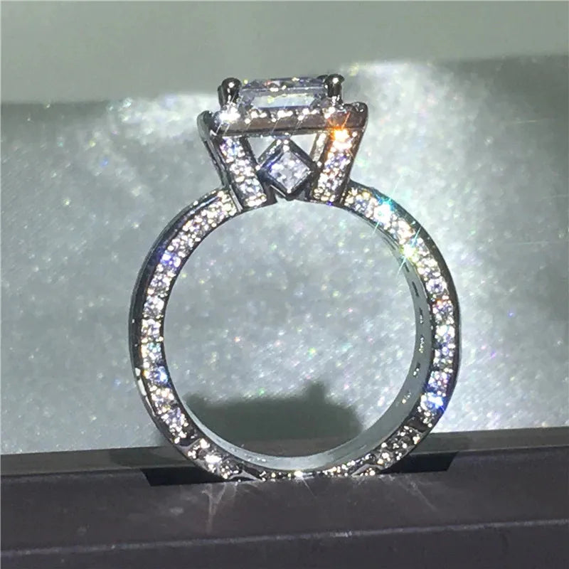 Shiny Halo Ring Inlaid Square Cut Shiny Zircon Elegant Wedding Engagement Promise Ring For Women & Girls Valentine's Day Jewelry