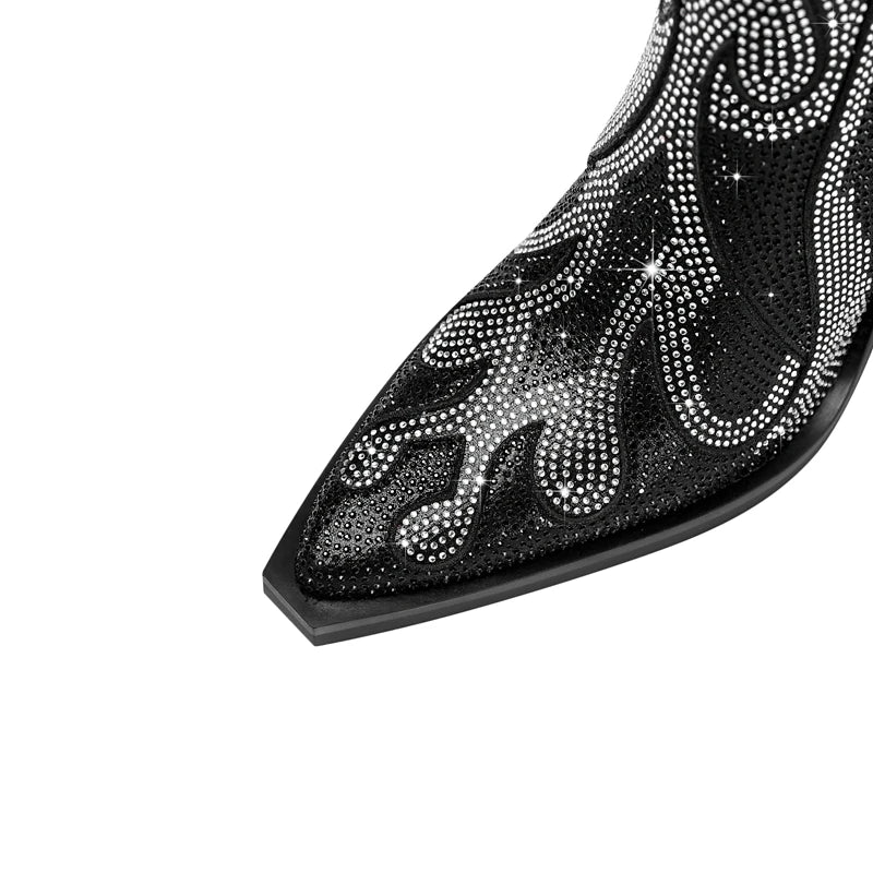 Women's new spring and autumn pointed fashion show rhinestone high heels, plus size zipper calf fashion boots