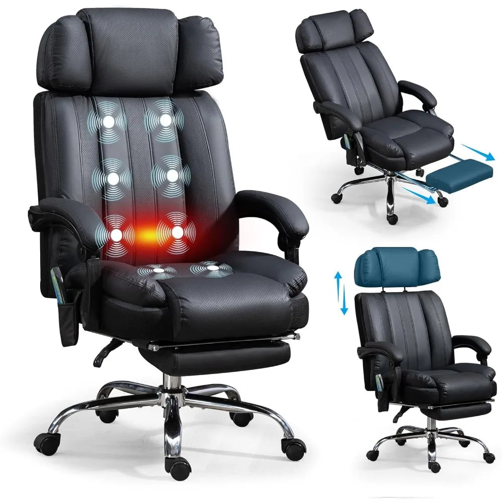 Massage Office Chair with Heat and 8 Vibration Points Big and Tall Executive Office Chair with Adjustable Headrest, Extra Wide S