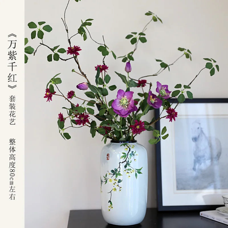 Chinese ceramic vase ornament, living room entrance floral art, home hydroponics creative simple round housewarming gift flower