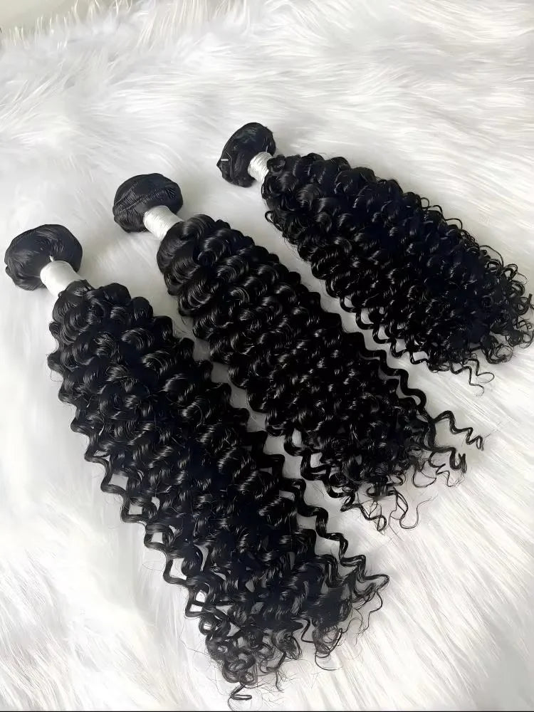 12A Brazilian Virgin 100% Human Hair Deep Wave Deep Curly Bundles Sew In Quick Weave Ponytail Closure Extensions 12-30 Inches