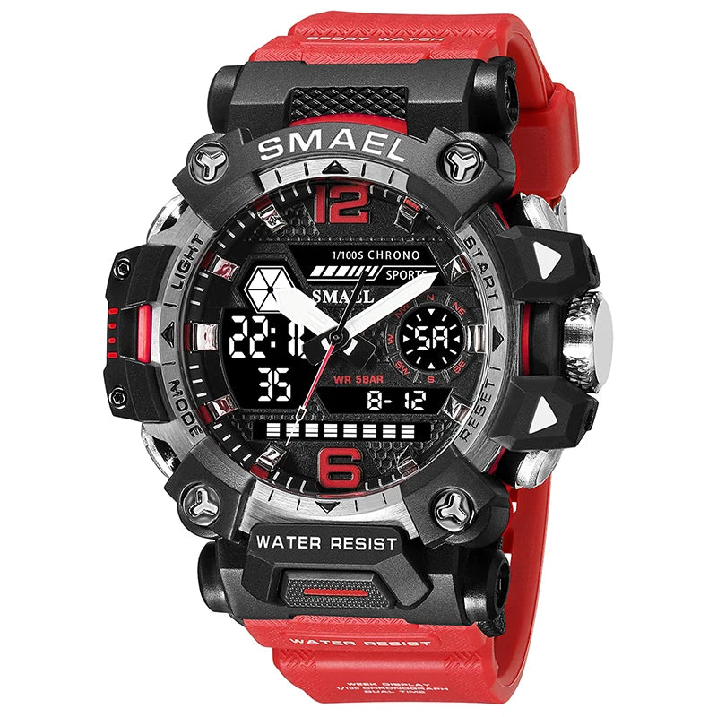 SMAEL Men Watches 50m Waterproof Sports Watch Military Man Sports Watch Digital 8072 Dual Display Watch Quartz Led Digital