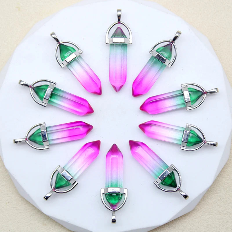 New Fashion Glass Colorfull Pillar Point Charm Pendants for Jewelry Pendants Making 24pcs/lot Wholesale Free Shipping