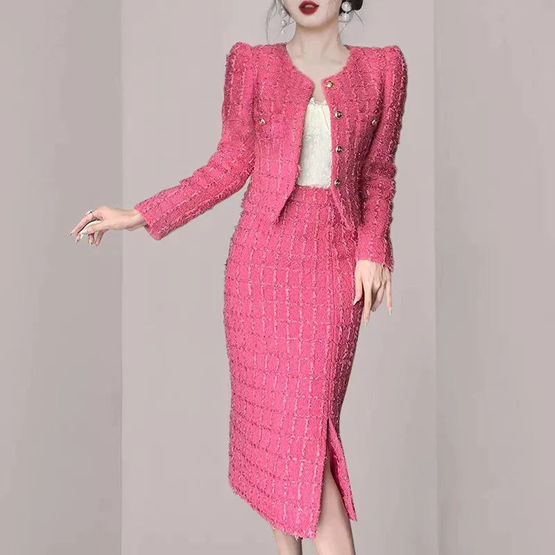 Insozkdg 2024 New Trendy Skirt Suits Autumn Chic Style Two-Piece Set Elegant Charm Women Female Office Lady Girl High Quality