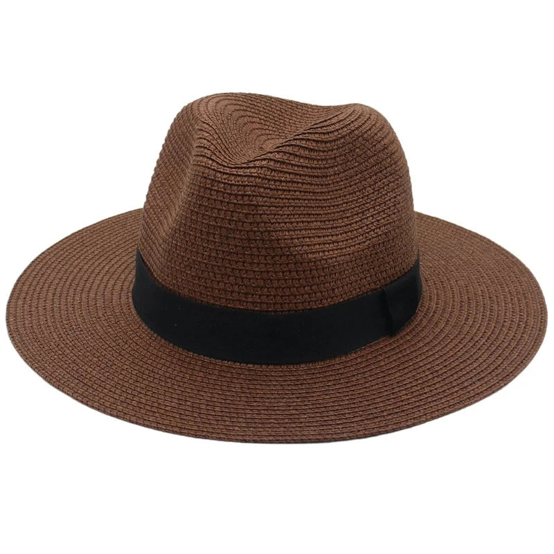 Spring and Summer Hot Selling Panama Straw Hat Square Black Ribbon Korean Style Hat for Men and Women Jazz Hat Panamahat