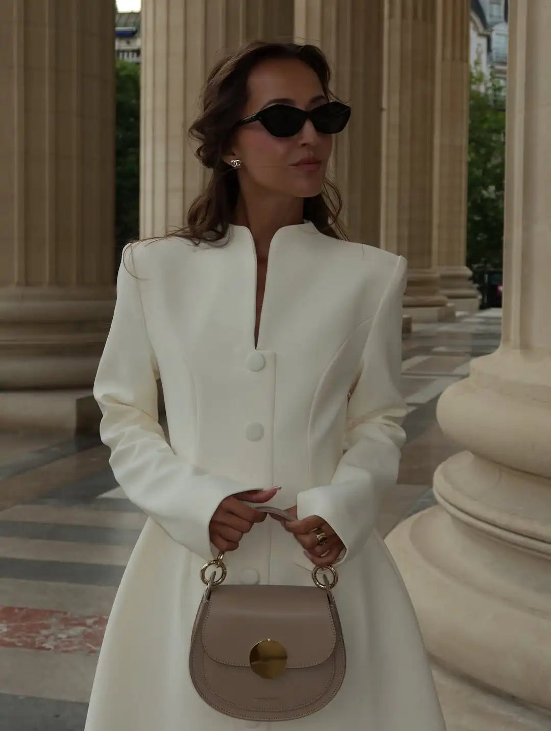 White Single Breasted A-line Mini Dress Women Elegant Solid Color Waist Pleated Short Dresses Daily Chic Evening Dinner Gowns