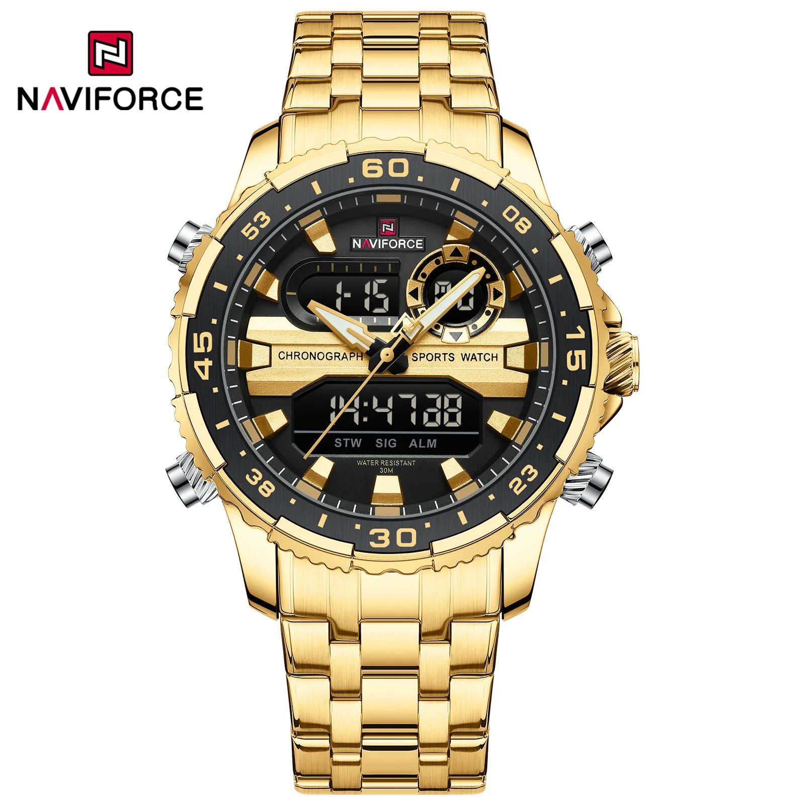 NAVIFORCE Fashion Brand Black Gold Men Watch Fashion Luxury Quartz Wrist Watches Sport Waterproof Stainless Steel Strap NF9234 - Kimlud