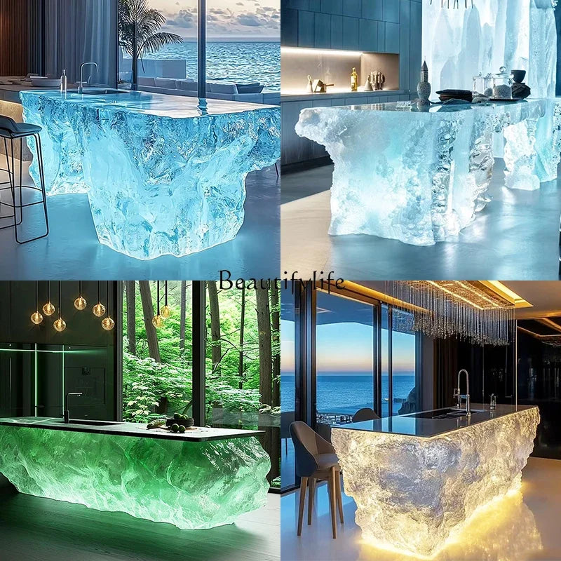 Transparent Island Villa Bar Home Art High-end Resin Glacier Coffee Table