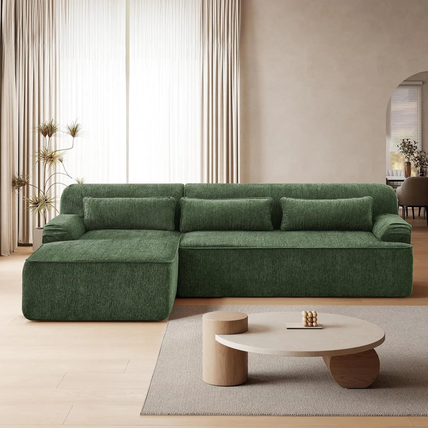 L-Shaped Modular Sectional Chenille Sofa 3 Pockets Scratch Pet Friendly Living Room 102in Left Facing Green, Customized...