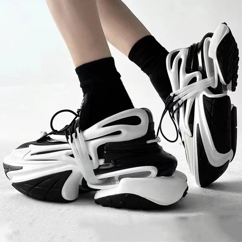 Designer Luxury Brand Sneakers Women Lace-up Thick Bottom Hollow Mixed Color Female Shoes Leisure Outdoor Fashion Runway Shoes - Kimlud