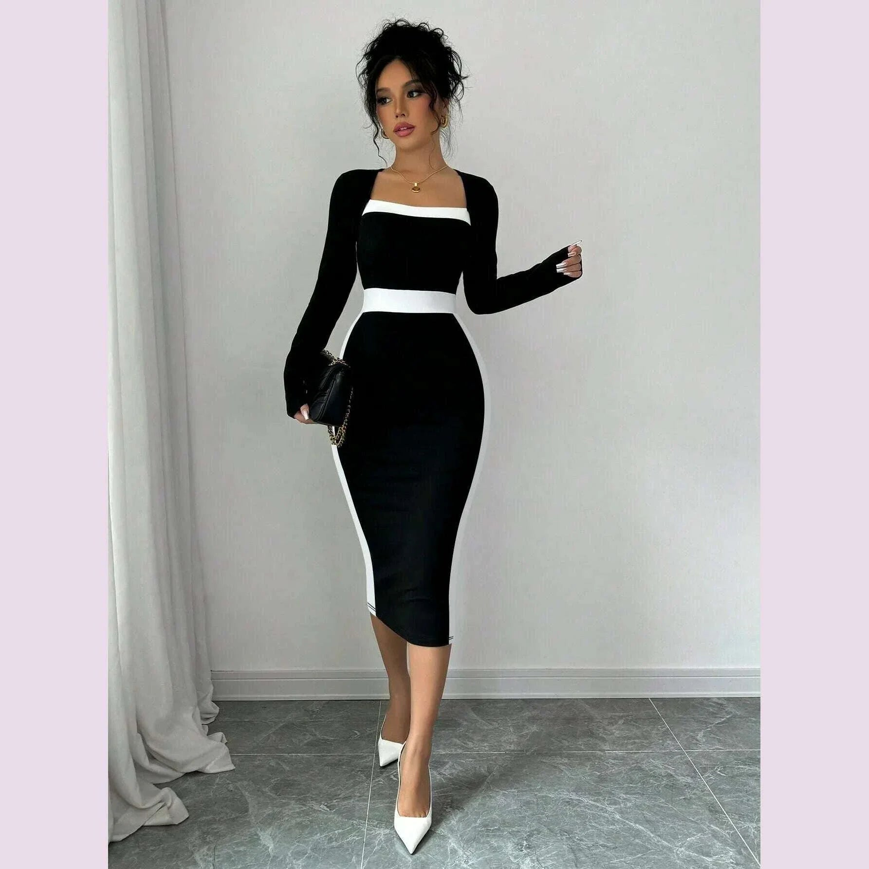 Autumn Winter Sweater Dress for Women 2024 New Arrivals Square Neck High Waist Long Knitted Dress Korean Maxi Dresses