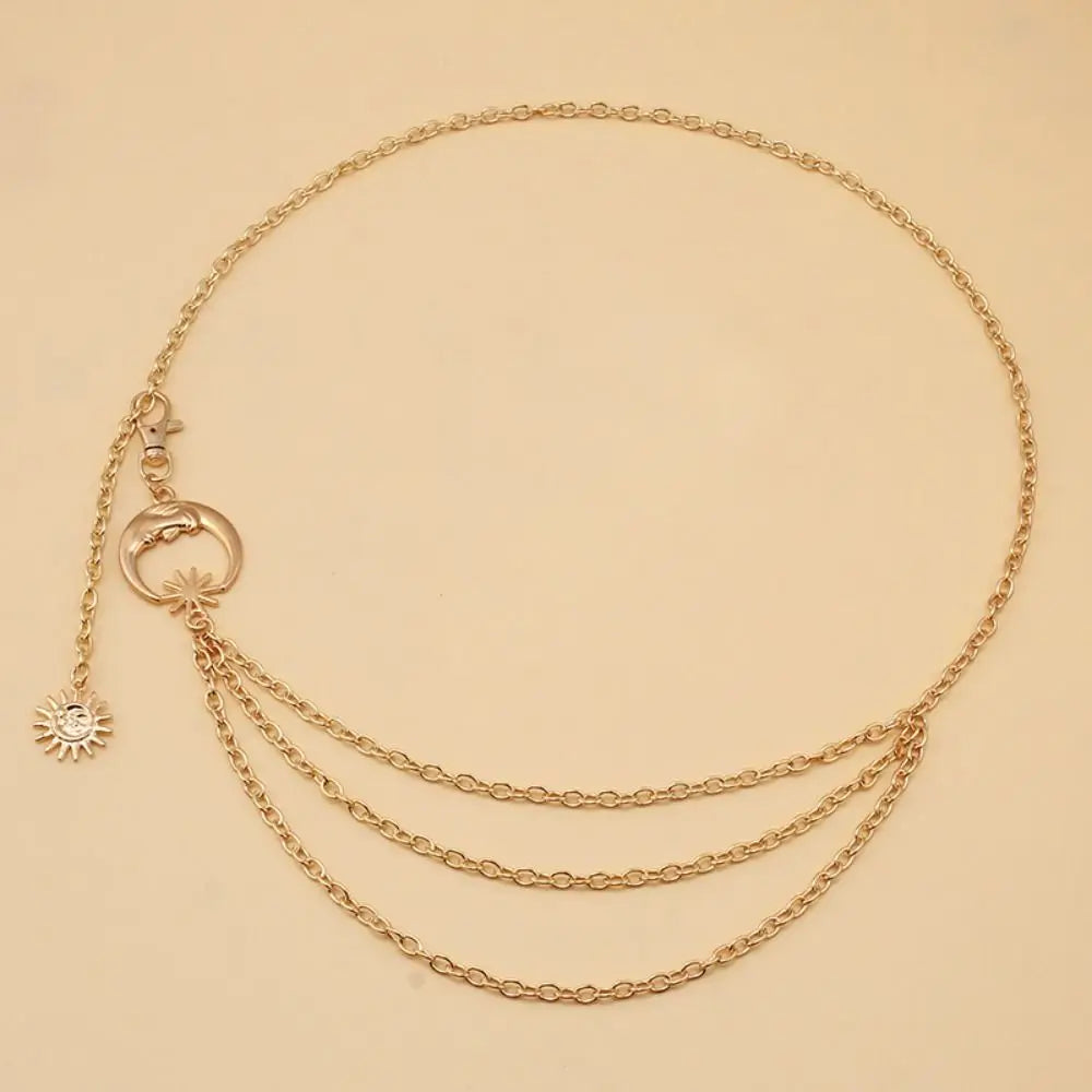 Punk Hip Hop Style Thin Waist Chain Sun Moon Star Women Chain Belt Vintage Fashion Metal Alloy Waistband Clothing...