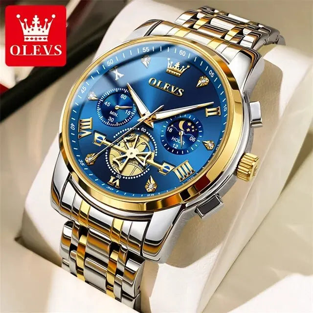 OLEVS 2856 Man Watch 24 Hour Moon Phase Chronograph Waterproof Luminous Multifuncation Original Luxury Quartz Wristwatch for Men