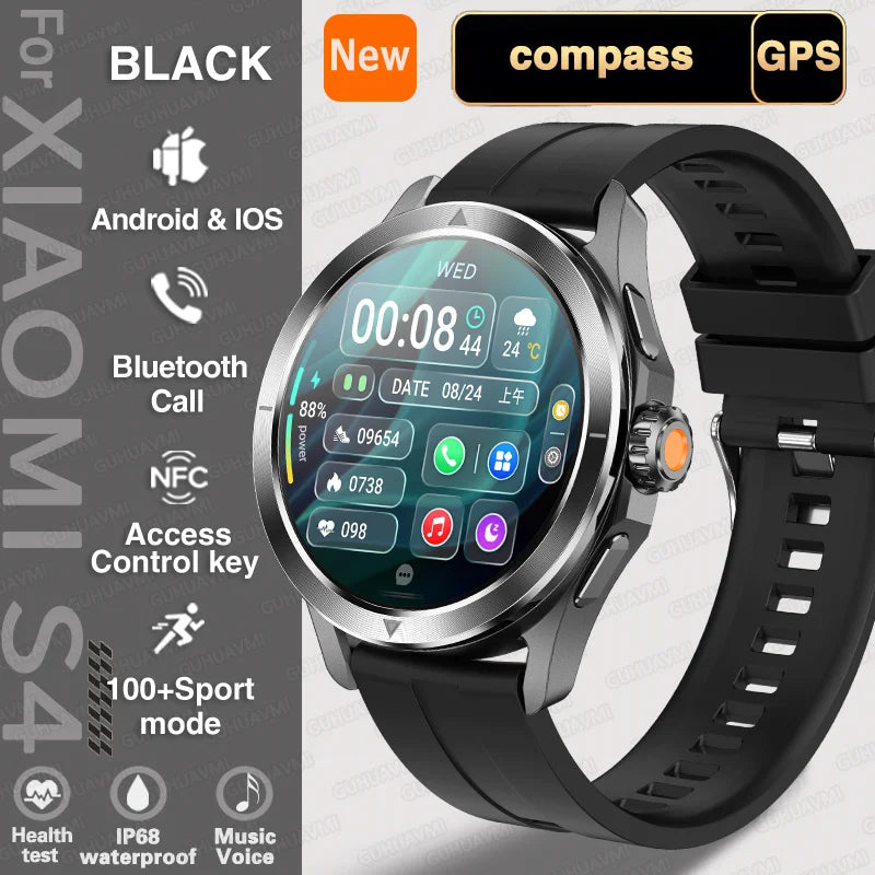 New S4 Ultra Outdoor Sports Men Watches HD AMOLED Display GPS Track Altimeter Heart Rate Bluetooth Call Waterproof Smart Watch