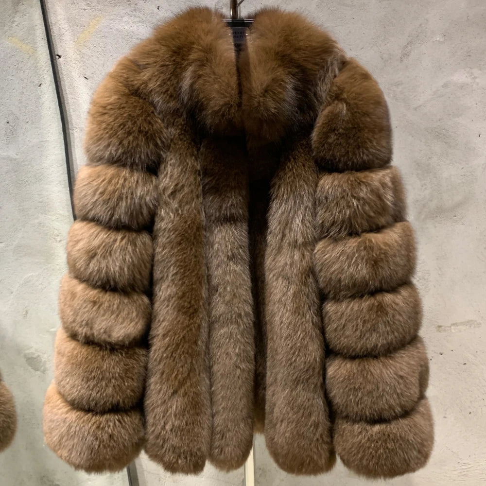 Long Fox Fur Coats Wholesale Winter Female Natural Fox Fur OutWear Full Pelt Real Fox Fur Jackets with Long Sleeve 909