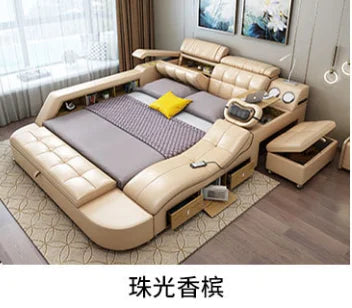 Hotsale Luxury Leather Smart Bed Multifunctional Bed Tatami King Size Platform Upholstered Fabric Soft Bed Storage Music Speaker