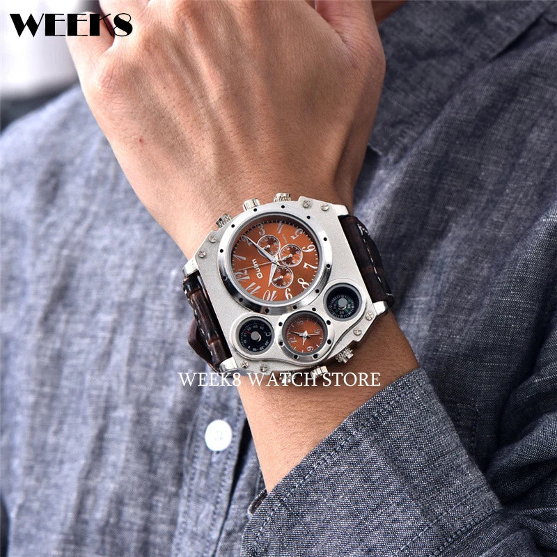 Luxury Sports Watches for Men Top Brand Casual Military Big Dial Cool Man Unique Wristwatch Male Decorative Compass Quartz Clock