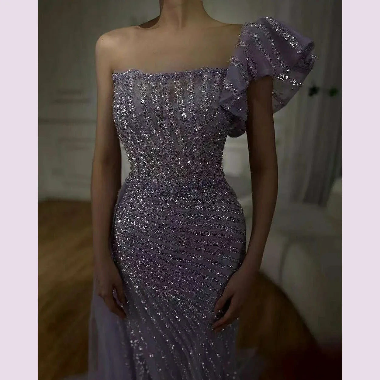 SERENE HILL Customized Lilac Luxury Beaded Mermaid Evening Dress 2025 Arabic Sexy Slit Women Occasion Party Gown CLA72277
