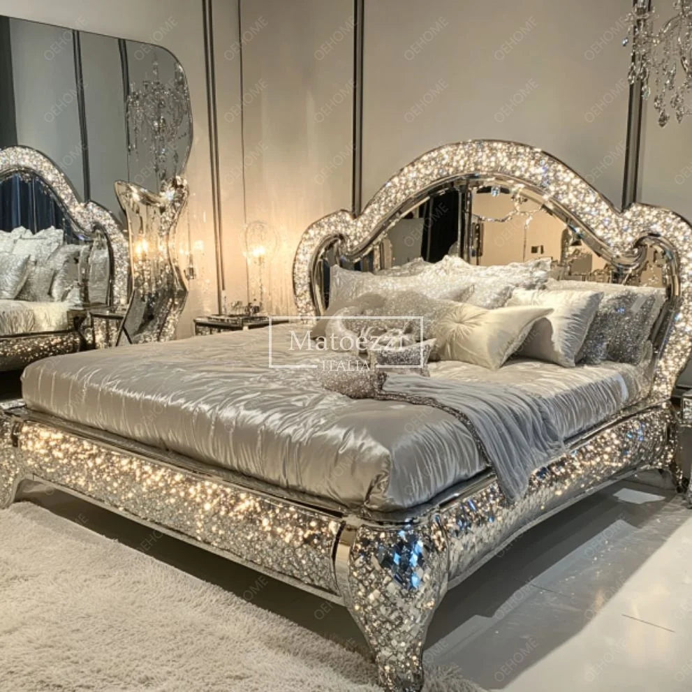 Modern Diamond Mirror Bed Bedroom or Hotel Villa Luxury Bedroom Furniture - Kimlud