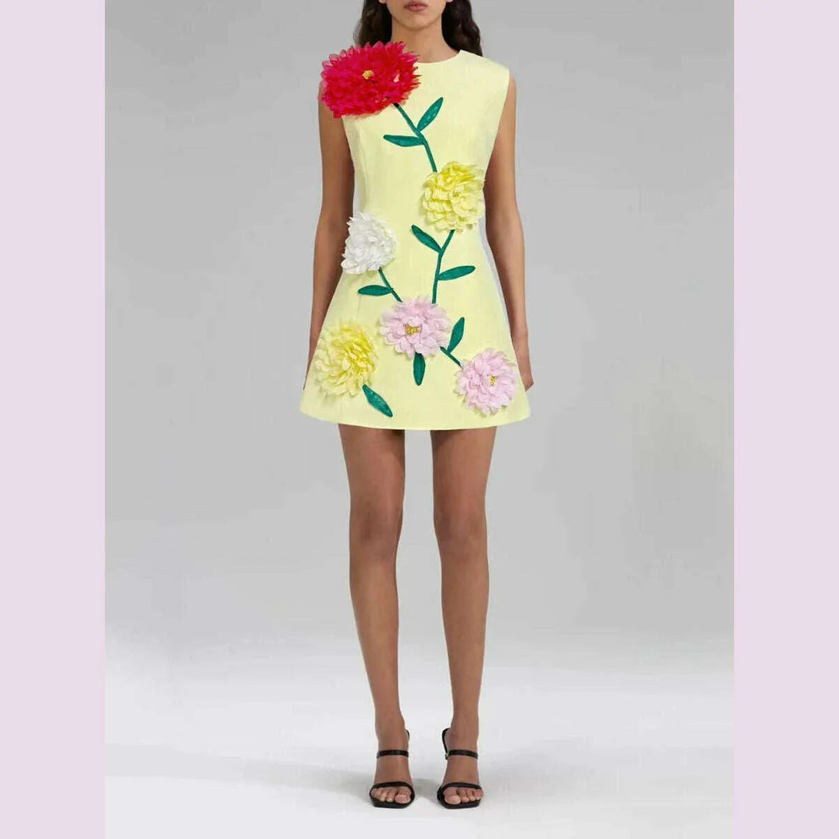 TWOTWINSTYLE hit color spliced appliques slimming dresses for women o neck sleeveless high waist temperament mini dress female