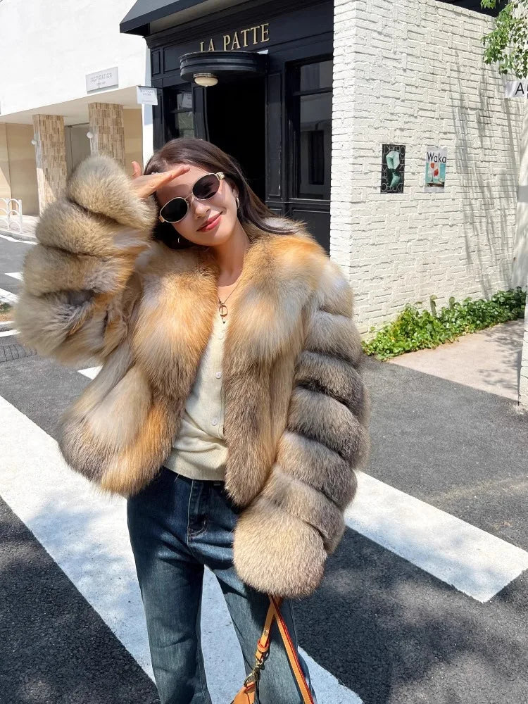 2024 winter new imported platinum island fox fur coat women's short large lapel fur coat