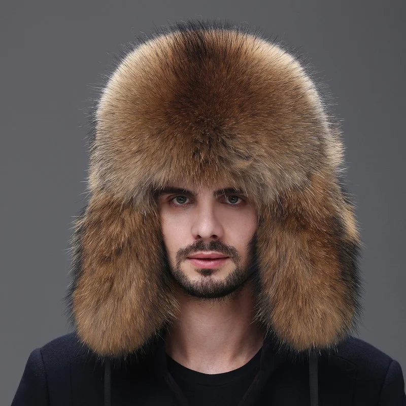 Men Real Fox Fur Beanies Hat Mongolian Hat Unique Process Fox Tail Design Luxury Winter Warm Hats For Fashion Men Bomber Hat
