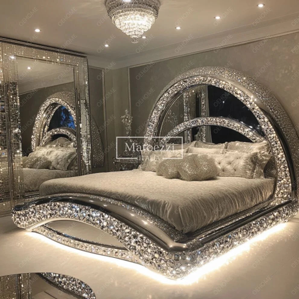 Modern Diamond Mirror Bed Bedroom or Hotel Villa Luxury Bedroom Furniture - Kimlud