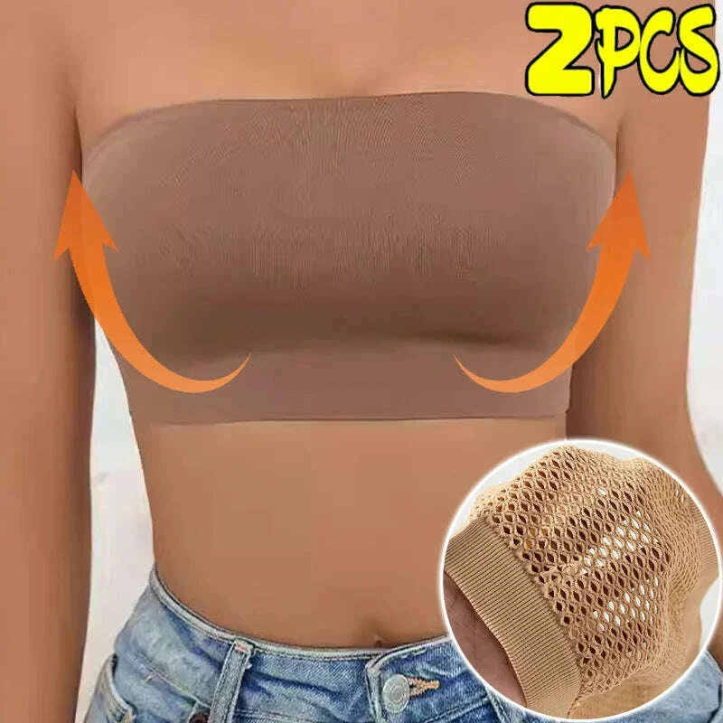 Ladies' Sexy Strapless Crop Top Bra Bandeau Boob Tube Brassiere Summer Breathable Mesh Invisible Strapless Chest Wraps Tube Tops
