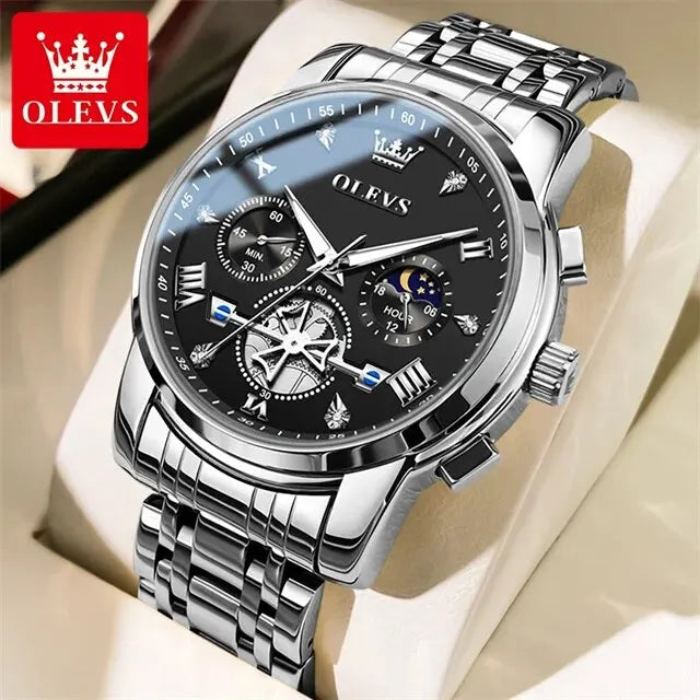 OLEVS 2856 Man Watch 24 Hour Moon Phase Chronograph Waterproof Luminous Multifuncation Original Luxury Quartz Wristwatch for Men