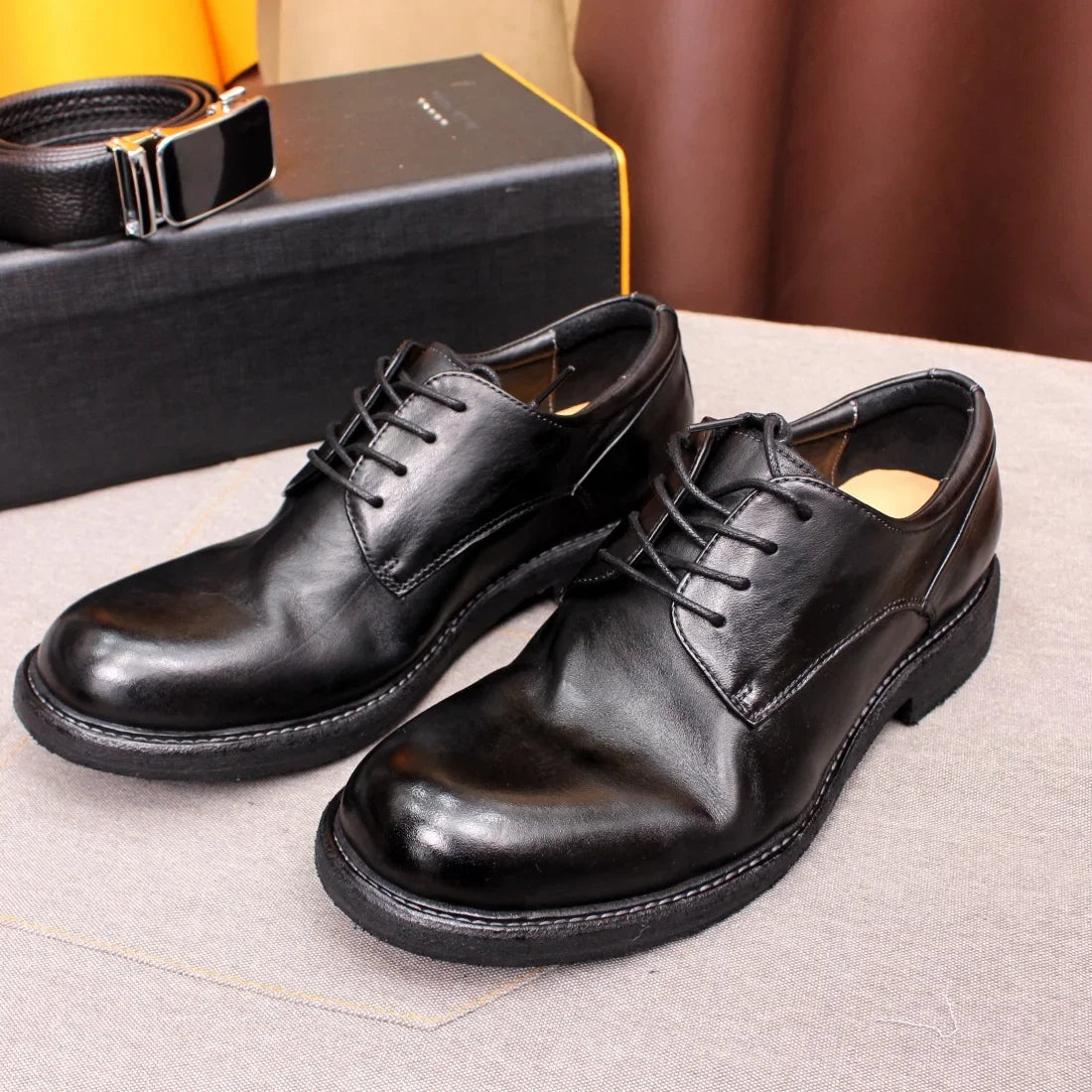 Men's Handmade Goodyear Sewn Derby Formal Shoes Soft Genuine Leather round Toe Comfortable Non-Slip Casual Shoes