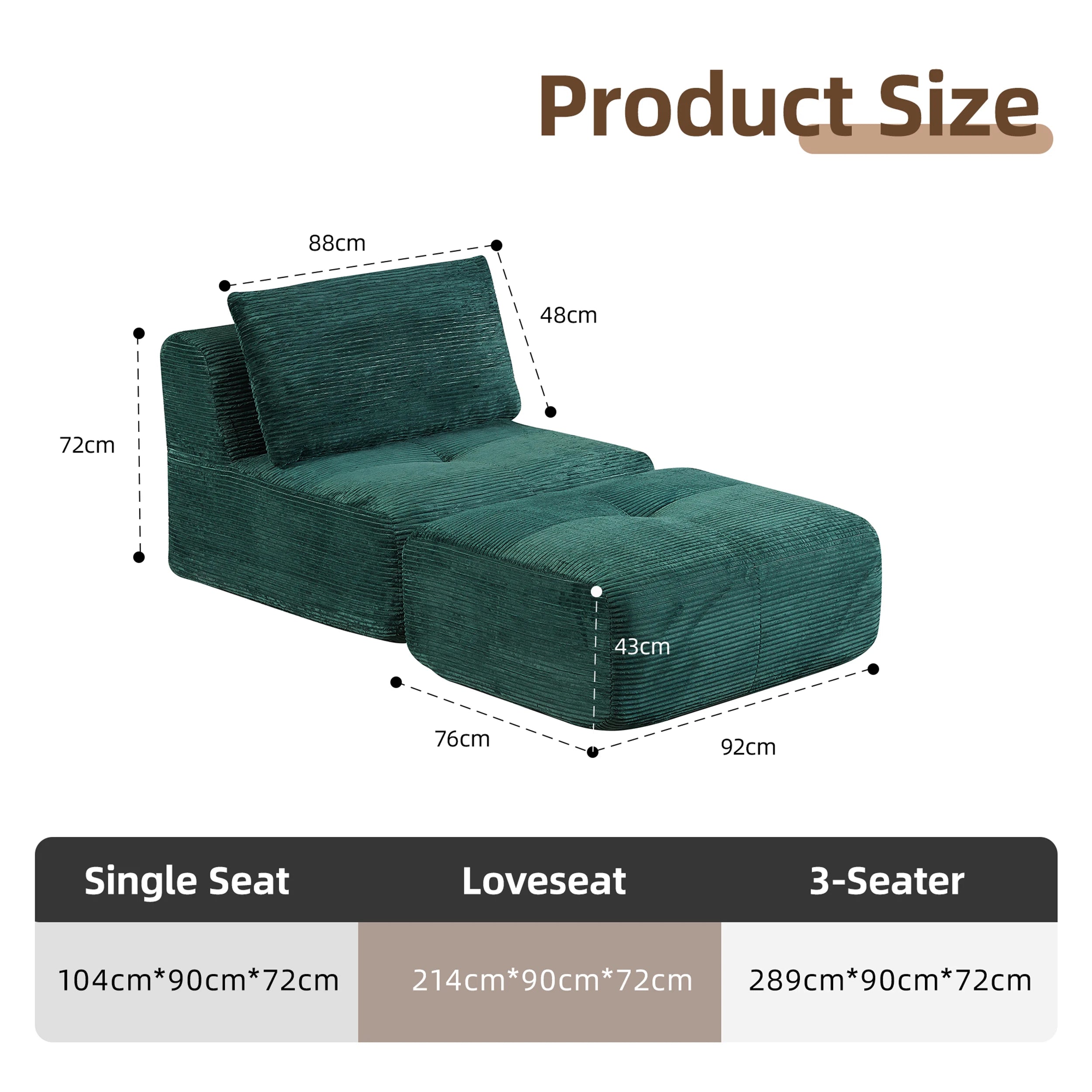 Corduroy Sofa Bed,Comfortable Small Single Sofa,Compression Sofa Seat,Foldable Lounger for Bedroom, Guest Room or Living...
