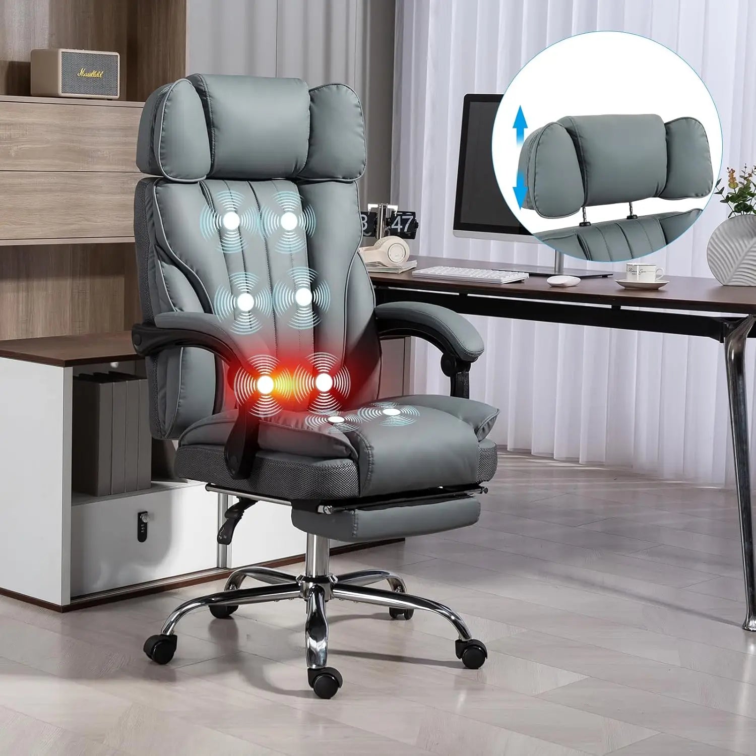 Massage Office Chair with Heat and 8 Vibration Points Big and Tall Executive Office Chair with Adjustable Headrest, Extra Wide S