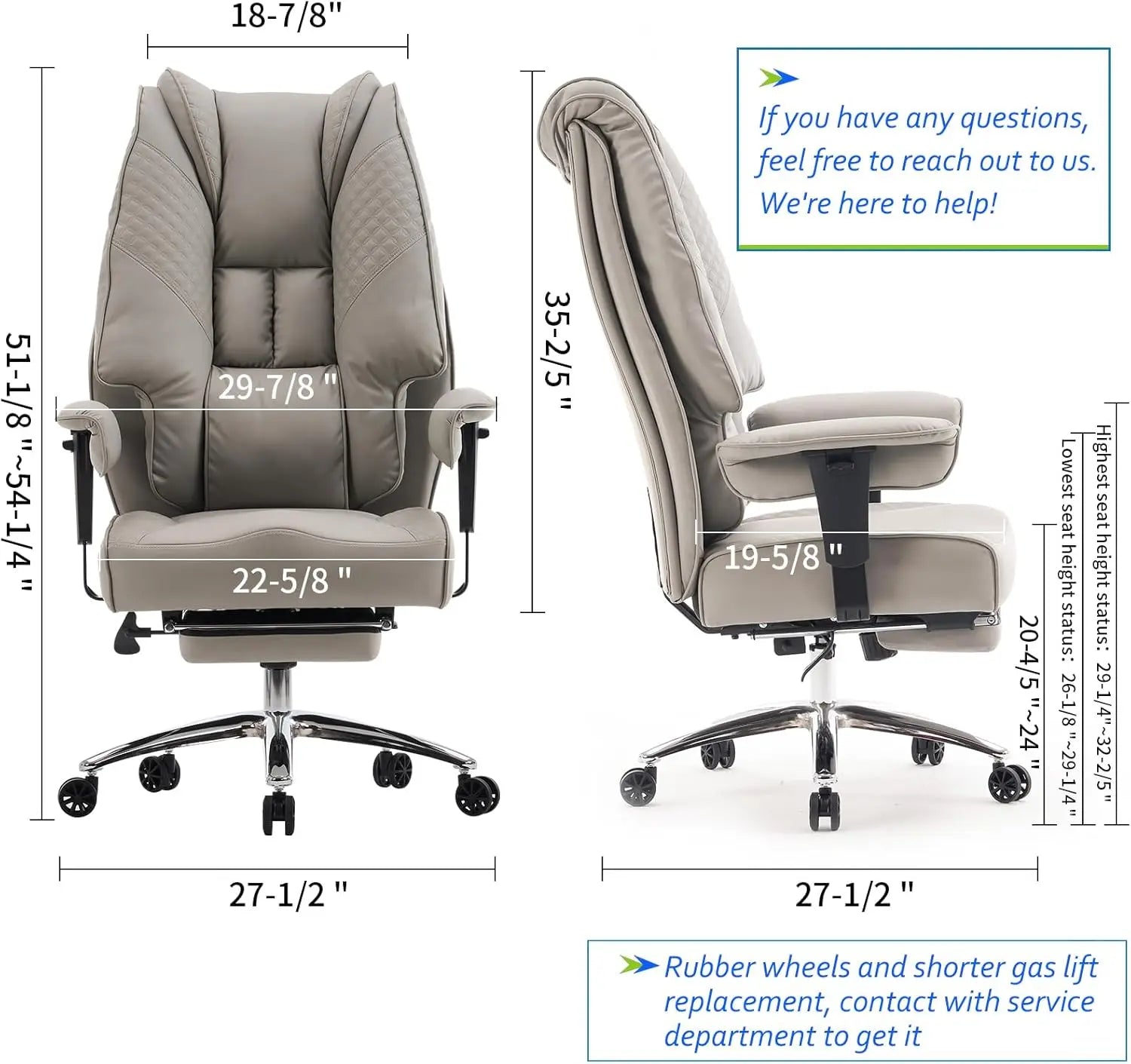 Big and Tall Office Chair 400lbs Wide Seat, Leather High Back Executive Office Chair with Foot Rest
