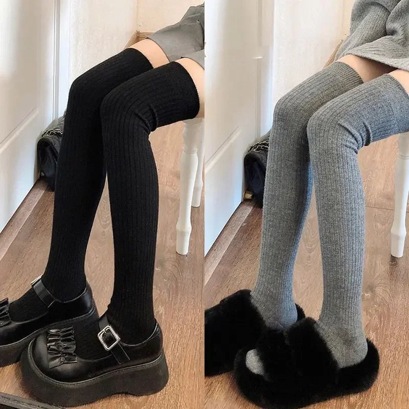 1/2pairs Women's Casual Knitted Long Socks Autumn Winter Solid Stockings Boot Calf Socks Over Knee Leggings Harajuku Lolita Sox