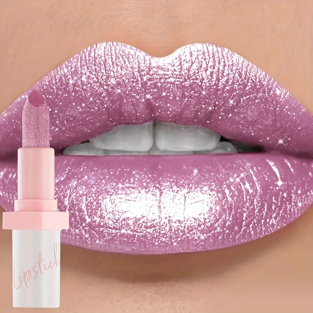 Glitter Pearlescent Lipstick, Waterproof Long Lasting Lip Color, Hydrating Plump Lips for Daily & Party Makeup